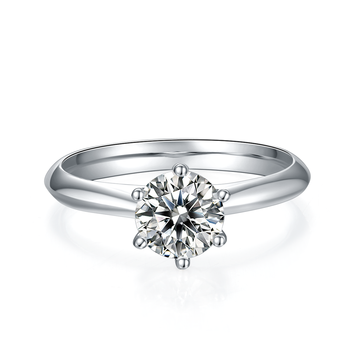 Straight arm classic six claw T home S925 silver plated platinum Moissanite women's ring 1 carat D-grade
